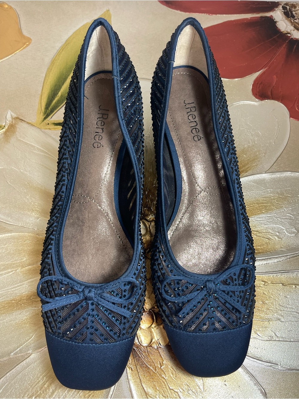 J.Renee Navy Beaded Bow Ballet Flats